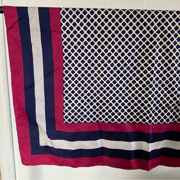 Vintage Yves Saint Laurent Silk Scarf Square Pink Blue Diamond Pattern Logo - Picture 7 of 16